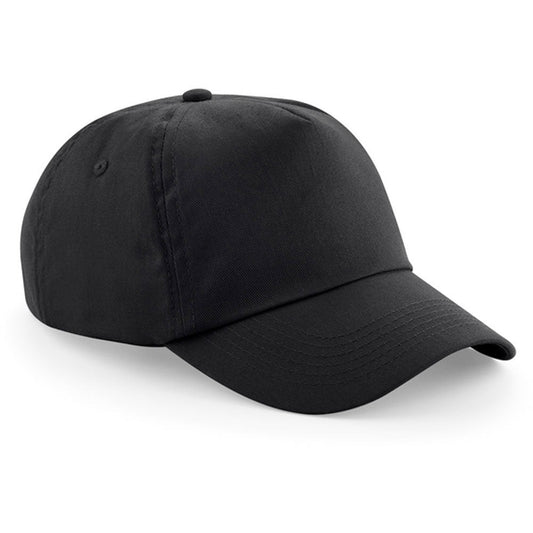 B10 negra, gorra lisa de 5 paneles sobre fondo blanco