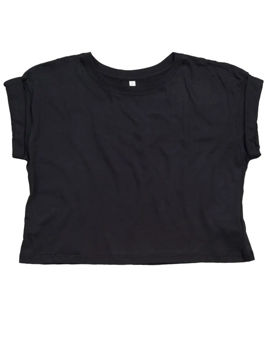 M96 Black crop top, prenda sin personalización sobre fondo blanco