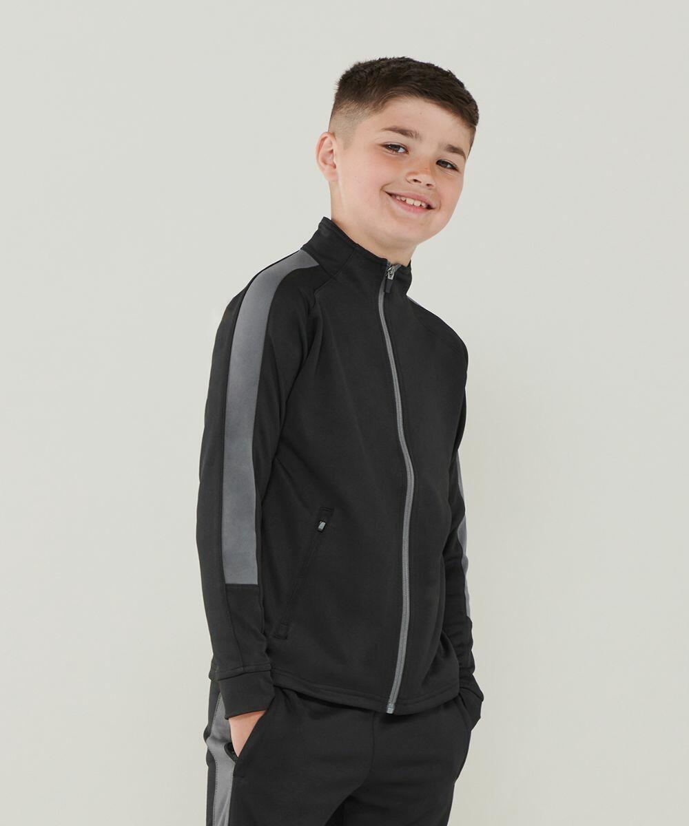 Chaqueta de chándal infantil negra y gris con cremallera completa